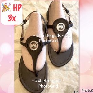 Michael - Michael Kors Black with Silver Logo & Buckle Accents Thong Sandal 10